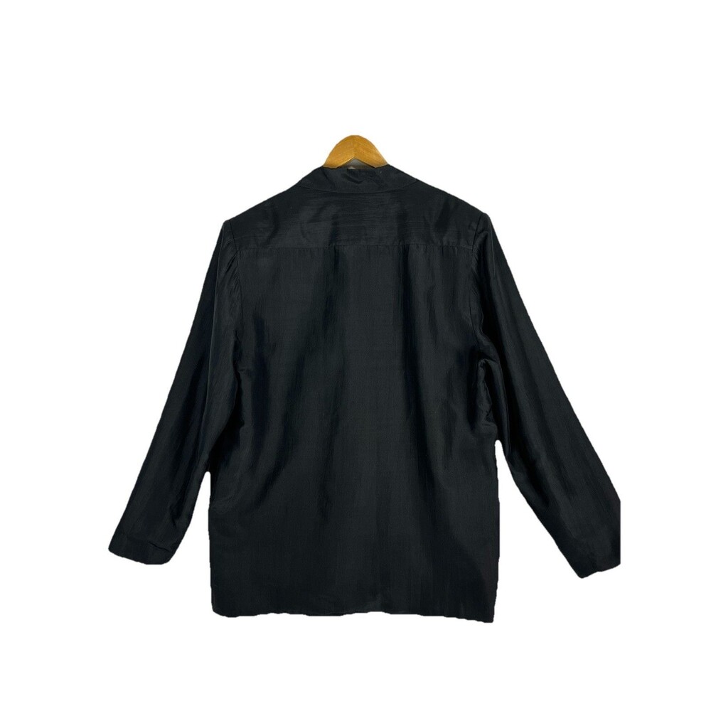 Black 100% Silk Blazer Women M Lightweight Classic Minimal Jacket - Picture 4 of 12